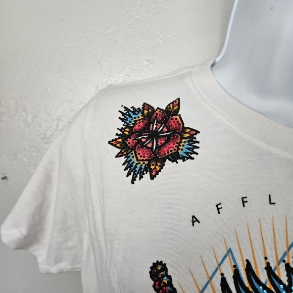 Black Label Affliction Women's Small White Orange Ombre Rhinestone Dagger Shirt - Picture 2 of 9